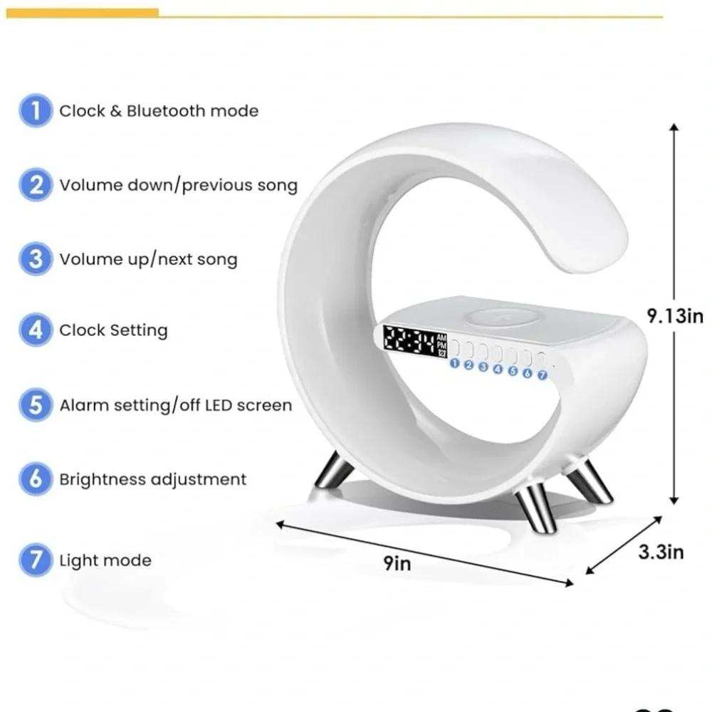🆕- Vikefon Intelligent Led Table Lamp 5in1 Wireless Charger, Bluetooth